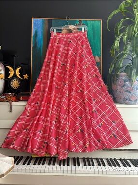 Vintage Pertini Montreal Red Maxi Skirt Geometric Print Made in Canada S